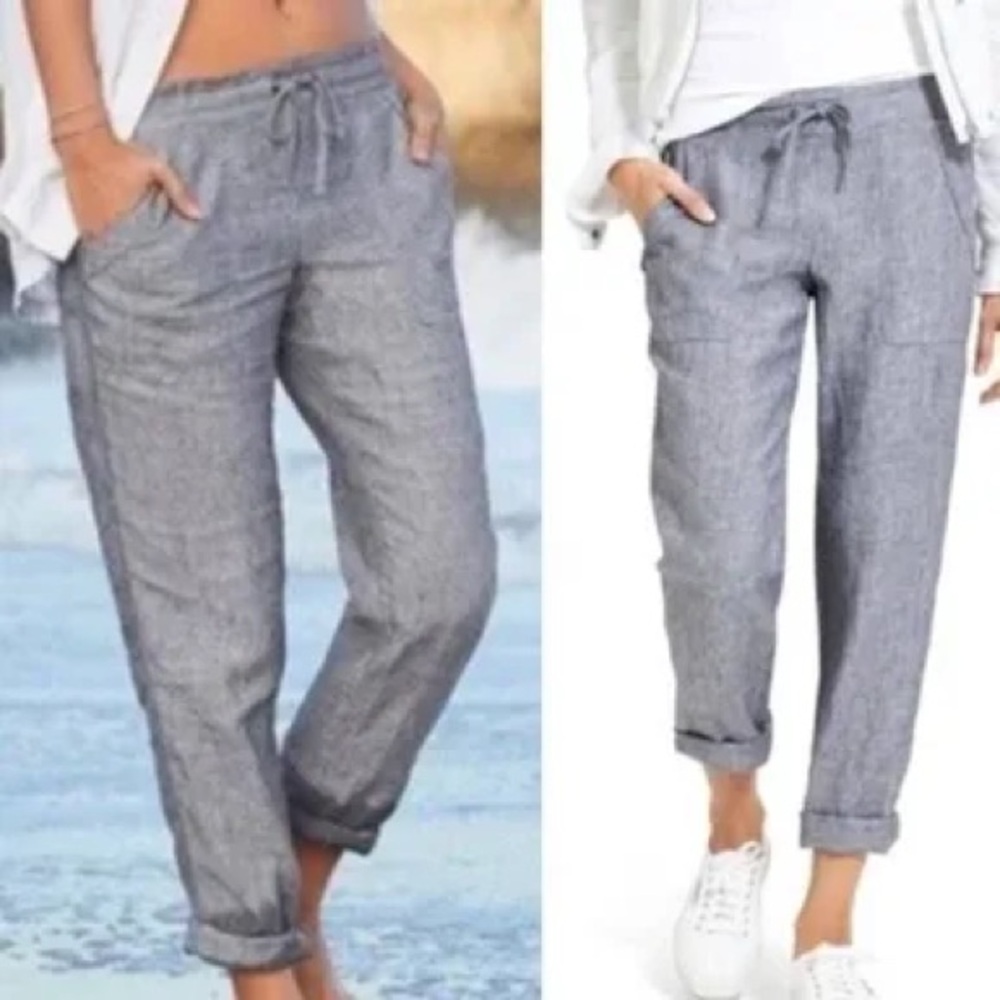 Athleta Cabo Linen Wide Leg Pants Chambray Color 100% Linen - Picture 3 of 12